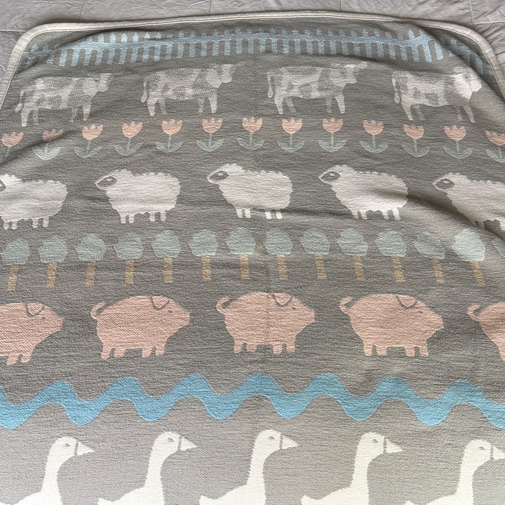 80’s Farm Animal Patterned Reversible Throw Blanket~Farmhouse
